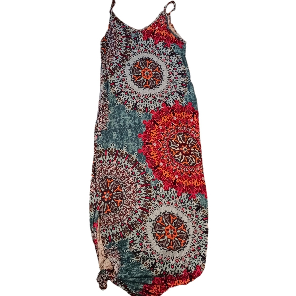 Long boho slip dress sz S mandala geometric with pockets